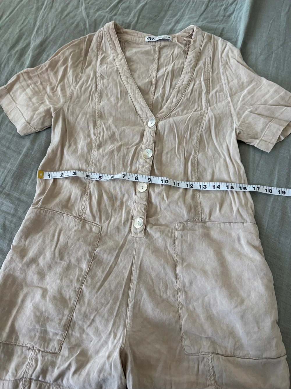 Zara Beige V-Neck Button Front Linen Tunic